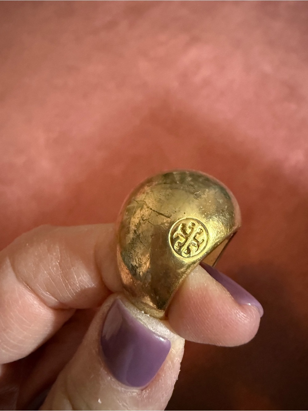 Vintage Gold-Tone Tory Burch Dome Ring with Logo Accent